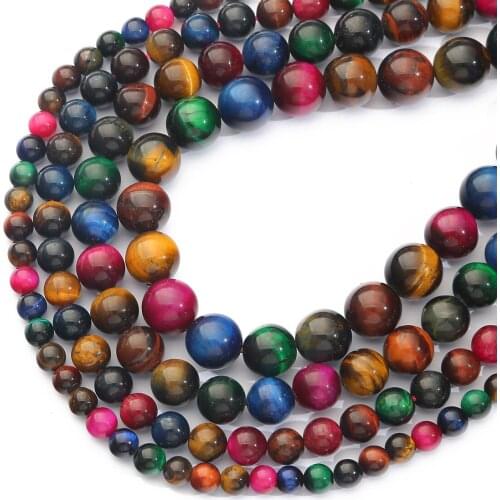 Natural Colorful Tiger Eye Loose Round Stone Beads For Womens DIY Bracelet Necklace Making Earring Jewelry Accessories Handmade