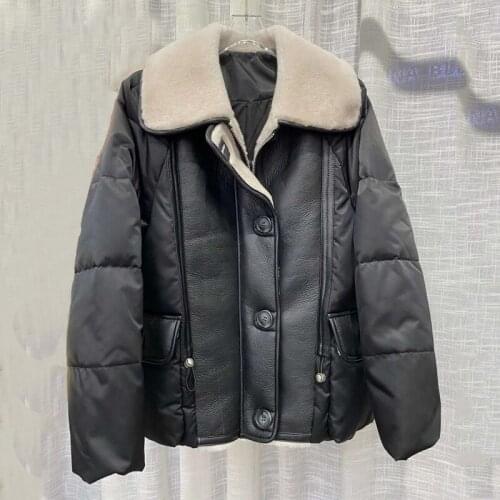 Female Coat Winter 2021 New Short Down Jacket Patchwork Natural Real Sheep Fur Thick Warm Clothes Women Turn-Down Collar Fn0039