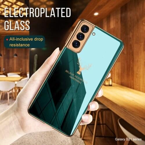 Luxury Case For Samsung Galaxy S21 Ultra Plus 5G Luxury Pattern Tempered Glass Plating Edge Cover For Samsung S21 Plus Ultra 5G