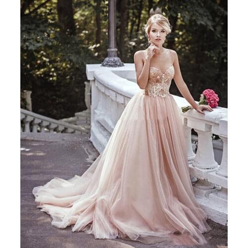 Blush Tulle Evening Prom 2021 Sequins Spaghetti Straps Sleeveless Bridal Gowns Off the Shoulder Vestidos Noiva robe de soirée