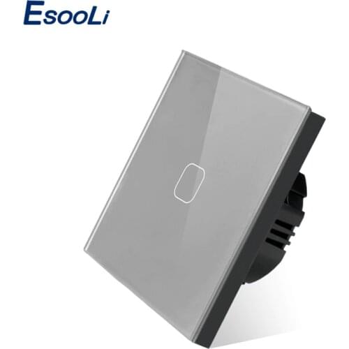 Esooli Four colors Crystal Glass Panel Touch Switch EU/UK standard 1 Gang 1 Way Touch Switch Only Touch Function Light Switch