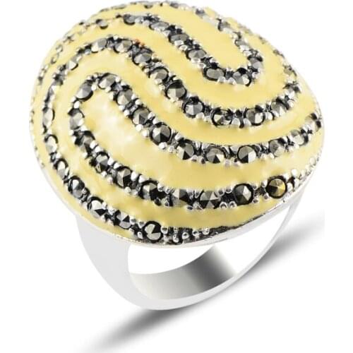 Silver 925 Sterling Enamel & Marcasite Ring