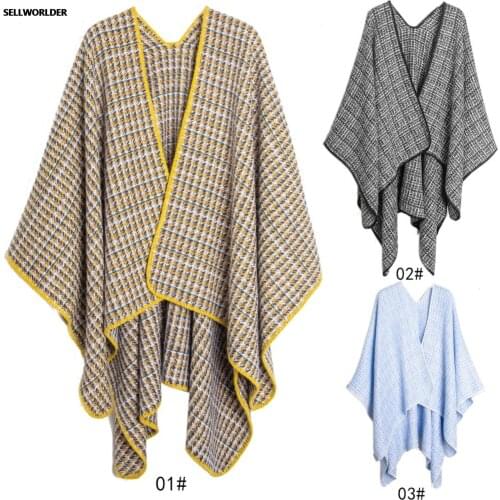 Women Winter NEW Bright Silk Houndstooth Ladies Split Shawl Acrylic Cloak Warm Fashion Scarves & Wraps 150*128cm
