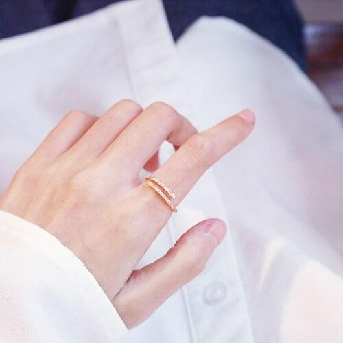 Chic Simple Gold Color Copper Zircon Ring for Women Trend Rhinestone Index Finger Ring Fashion Crystal Adjustable Open Ring Girl