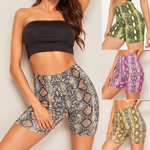 Womens Shorts Summer Fashion Snakeskin Print Sports Casual Cycling Shorts Elastic Waist Casual Shorts Mujer Женские Шорты