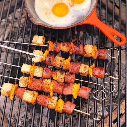 Barbecue Kebab BBQ Skewer Rack for Grilling Shish Kebob skewers Durable Folding Stainless Steel with 6 BBQ Skewers set Tool