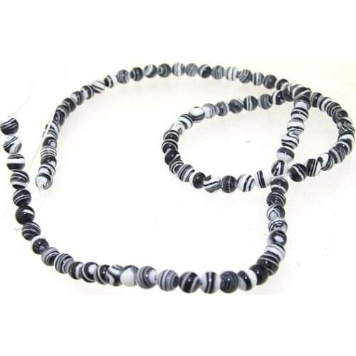 Unique Pearls jewellery Store Black White Malachite Jasper 4.5mm Gemstone Loose Beads One Full Strand 15'' LC3-0281