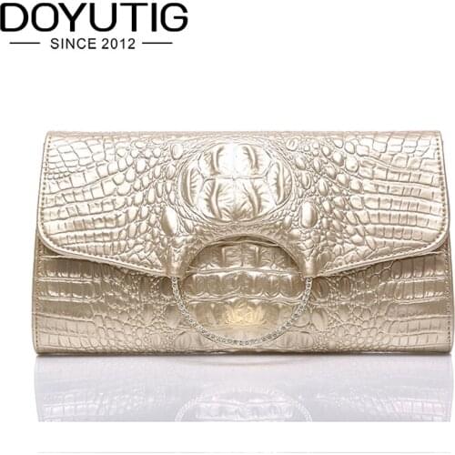 High Quality Gold Genuine Leather Women Clutch Bags Lady Envelope Bag With Big Metal Round Ring European Female Clutch Bag A047