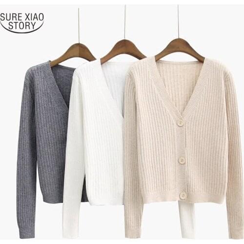 2021 Loose Coat New Office Lady Clothes Korean Knit Cardigan Thick Sweaters Women Autumn Long Sleeve V-neck Women Sweater 10923