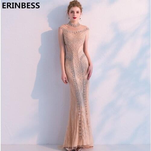 Mermaid Evening Dresses Long Dress 2019 Robe De Soiree High Neck Tulle With Beading Evening Dress Elegant Formal Evening Gowns