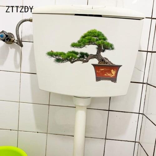 ZTTZDY 26.2×17.6CM Green Planting Pine Tree Pot Classical Art Wall Stickers Mural Home Toilet WC Decoration T6-0092