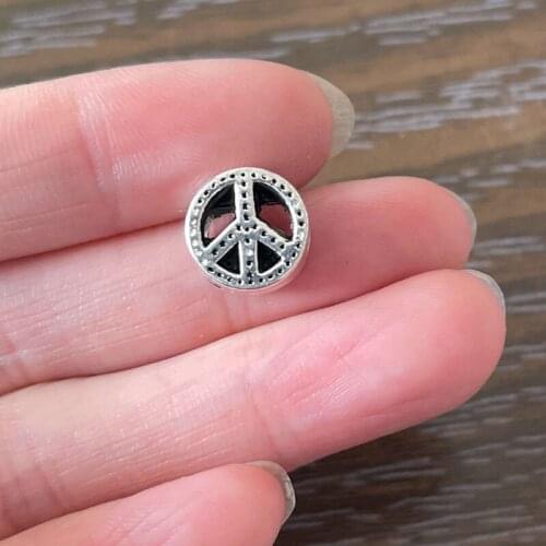 10pcs DIY European Beads Zinc Alloy 4.5mm Big Hole 10mm Peace Sign Beads Fits European Women Bracelets Jewelry Making Pulsera