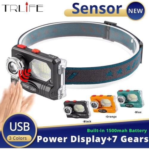 1500mAH Mini Multi-function Fishing Headlight Sensor Head Lantern USB Rechargeable Induction LED Headlamp 7 Gears Power Display