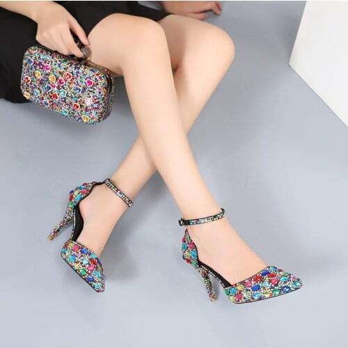 2021 summer new pointed fashion bag princess wild color matching sandals stiletto banquet dress womens single shoes large size