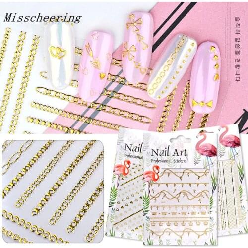 1 Sheet Gold Metal 3D Nail Stickers 10 Style Options Self-adhesive Glue Decals Paper DIY Beauty Decorations Manicure Accessory