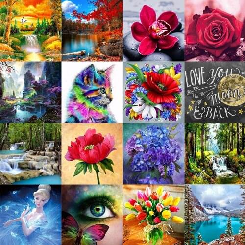 5D DIY Diamond painting Waterfall Green trees Scenery Cross Stitch Flower Picture Home Decor