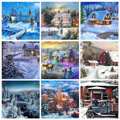 5D Full Diy circular Diamond Painting Handmade Winter Scenery Cross Stitch Diamond Diamond Embroidery Christmas