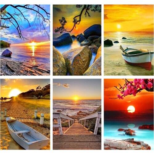 DIY Diamond Painting 5D Diamond Mosaic Seaside Sunset Picture Full Round Drill Embroidery Bedroom Decoration Exquisite Art Craft