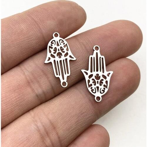 Hamsa Hand Charm 10pcs Hollow pendant Stainless steel Bracelet Connect Use Necklace Lucky hand Connectors Diy Jewelry Making