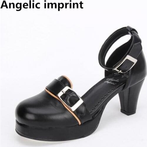 Angelic imprint woman mori girl lolita cosplay punk shoes lady high heels pumps women princess dress party shoes buckle 6.5cm 47