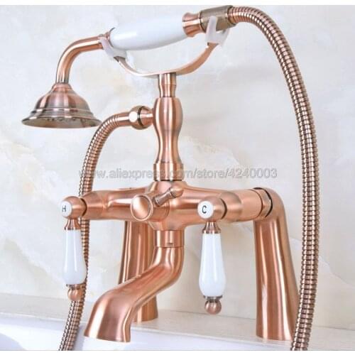 Antique Red Copper Telephone Bathtub Faucet Mixer Tap w/ Hand Shower Bath Shower Tub Faucet Dual Handles Kna174