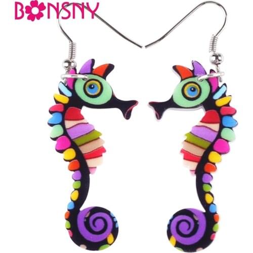 Bonsny Acrylic Hippocampus Seahorse Earrings Drop Dangle Long Novelty Ocean Collection Animal Jewelry For Women Girls Gift Charm
