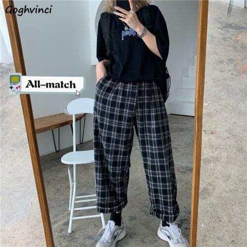 Casual Pants Women Plaid Elastic-waist Mopping Trousers Students Unisex Streetwear BF Loose 3XL Ulzzang Ins Vintage Trendy Chic