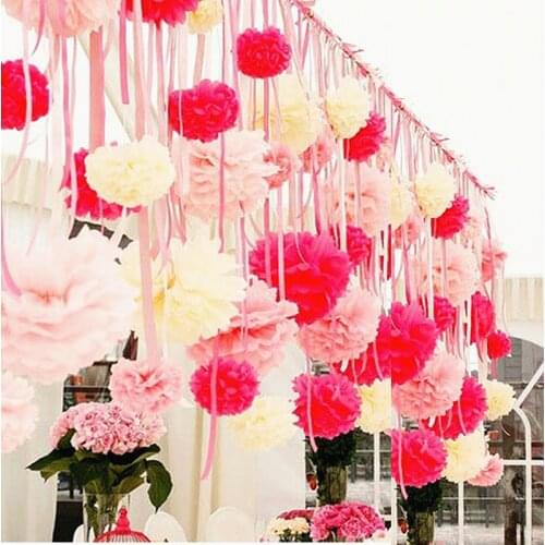 5PCS 10-15-20-25-30-35cm Flower Pompom Tissue Paper Pom Poms DIY Artificial Flowers Christmas Halloween Wedding Party Decoration