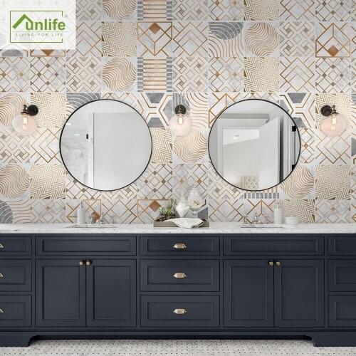 Funlife® Geomentric Metallic Marble 3 Tile sticker Easy to Clean Oil Proof Kitchen Backsplash Peel & Stick Decorative kitchen