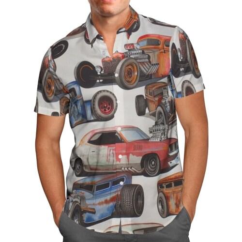 Vintage 3D Car Hawaiian Shirt Summer Fashion Beach Short Sleeve Shirts Oversized Chemise Homme Camisa Masculina Men Clothing 5XL