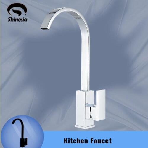 Chrome Kitchen Faucet Square Pipe 360 Degree Rotation Hot and Cold Water Kitchen Sink Faucet Water Mixer Tap