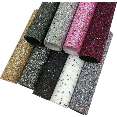Colorful Sequin Dark Color Chunky Glitter Faux PU Leather Fabric for Making Shoe/Bag/Hair Bow/DIY Accessories/Belt/Decorative