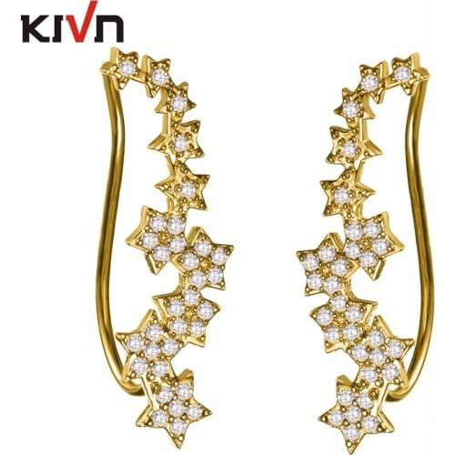 KIVN Womens Fashion Jewelry Stars CZ Cubic Zirconia Long Ear Cuff Ear Crawler Climber Earrings Birthday Gifts 6pcs Lot Wholesale