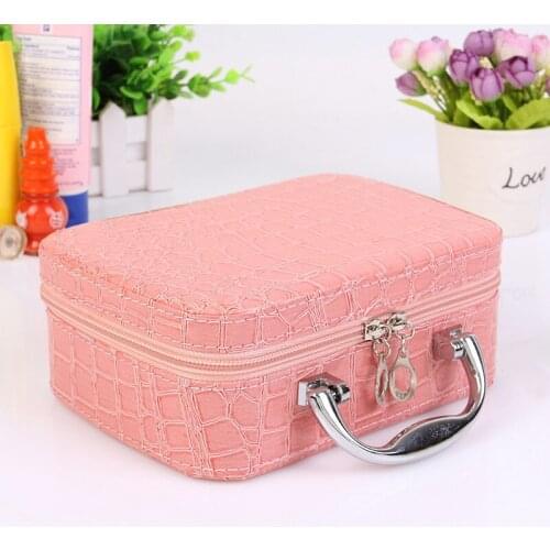 Cosmetic case with mirror, ladies portable storage bag, square zipper cosmetic bag