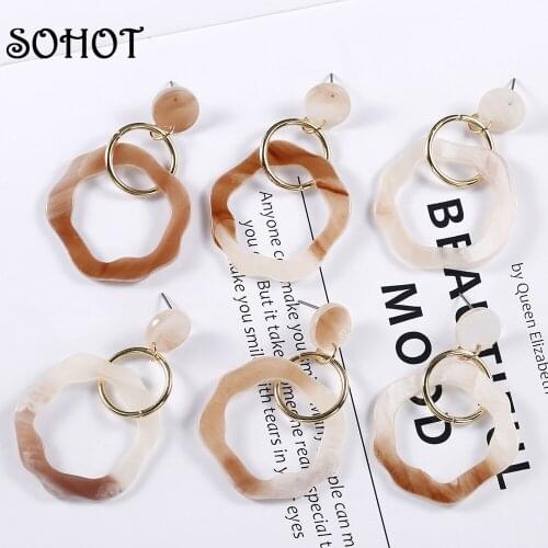 SOHOT Hot Sale Big Round Hollow Long Women Acrylic Drop Earrings Trendy Romantic Exotic High Quality Travel Jewelry