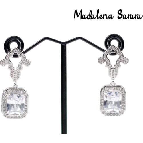 MADALENA SARARA S925 Needle Dangle Earring AAAA Cubic Zirconia And Crystal Inlaid Flower Style Girls Earring