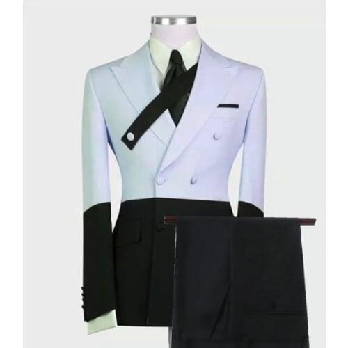 2021 Black And White Fashion Double Breasted Slim Fit Business Suit For Men Custom Made Prom Blazer Groom Best Man Wedding Suits