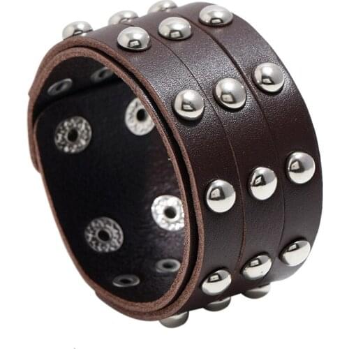 Jessingshow Wide Genuine Leather Bracelet Men Brown Black Wide Cuff Bracelets & Bangle Wristband Vintage Punk Male Jewelry Gift