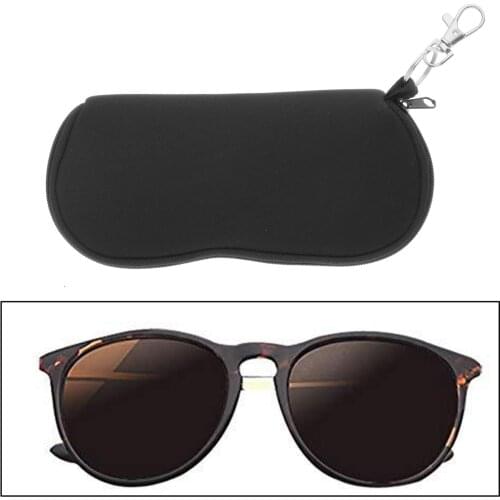 Soft Eyeglasses Case, Neoprene Porteble Travel Slip in Eyeglass Bag Sunglasses Pouch Holder with Clip, Black