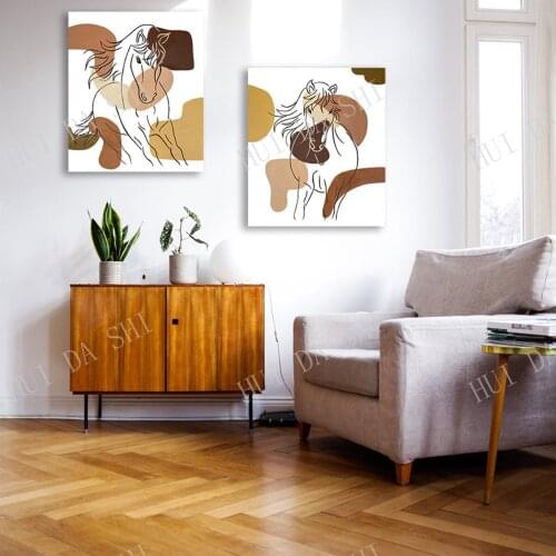 Horses Wall Art, Boho Art Print Set, Brown White Wall Art, Modern Print Set, Animal Wall Art Set, Art Print Set of 2