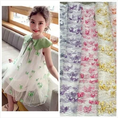 New style multicolor three-dimensional butterfly embroidery Lace childrens fabric Lightning butterfly embroidery fabric