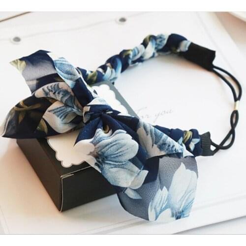 Rabbit Ear Headband Fabric Large Bow Cross Wide-brimmed Hairband Sweet Korean Head Wrap Hoop Hair Accessories Women Trendy Plant