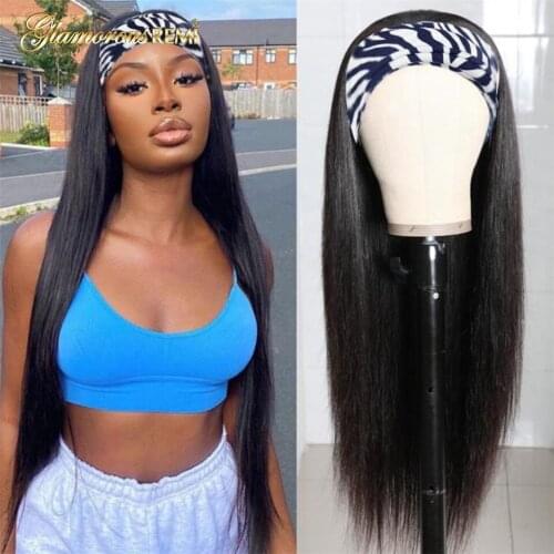 Brazilian Straight Human Hair Wig Full Machine Made Scarf Straight Wigs For Black Women Density 180 Headband Wigs Natural Color