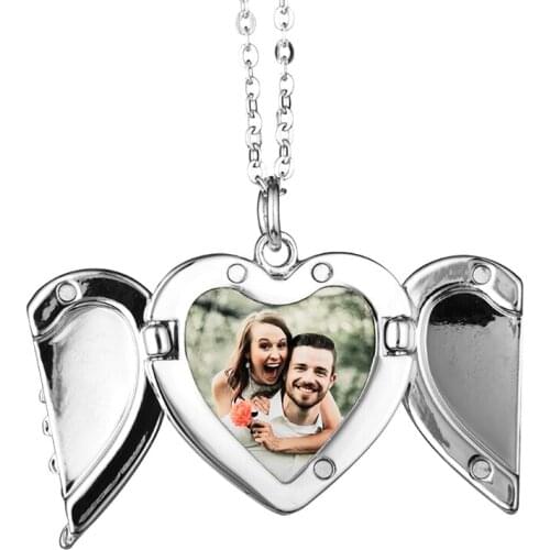 Heart Sublimation Blanks Angel Wing Love Heart Necklaces Custom Lockable Photo Blank MDF Printable Pendant for Women