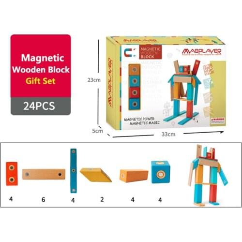 Dropshipping MAGPLAYER 24PCS Magnetic Wooden Blocks Toys Wholesale Magnetic Designer Educational Toys for Children Gifts