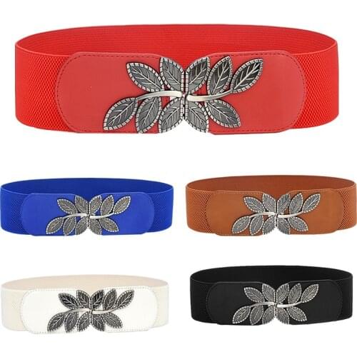 Vintage Wide Belts for Women Ladies Stretch Leaf Wrap Buckle Waistband for Dress Coat Fashion Female Waist Belt