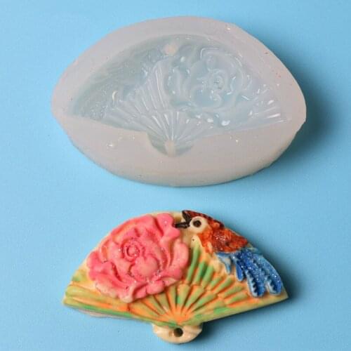 Hand Fan Silicone Flexible Pendant Mold Jewelry Gumpaste Fondant Chocolate Sugarcraft Cupcake Topper Mold Cake Decoration Tool