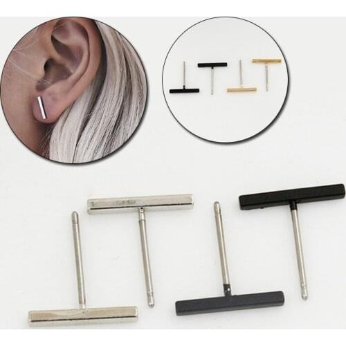2020 Ear Stud Earrings Simple Style Punk Stick Geometric T Rectangle Bar Gold Silver Color Stud Earrings For Women Jewelry Gifts