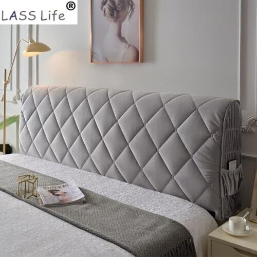 Gray Thicken Quilted Velvet Headboard Cover Soft Velvet All-inclusive Massage Bed Head Cover Bed Back Dust Protector Cover