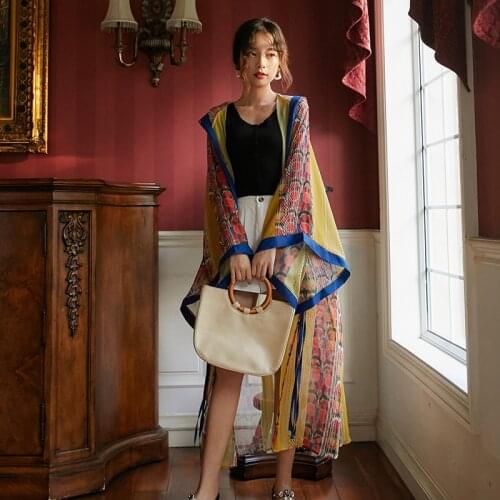 Bella philosophy 2020 women boho Holiday Ethnic Chiffon Print Hooded blouse lady loose Elegant Long Cardigan female beach shirts